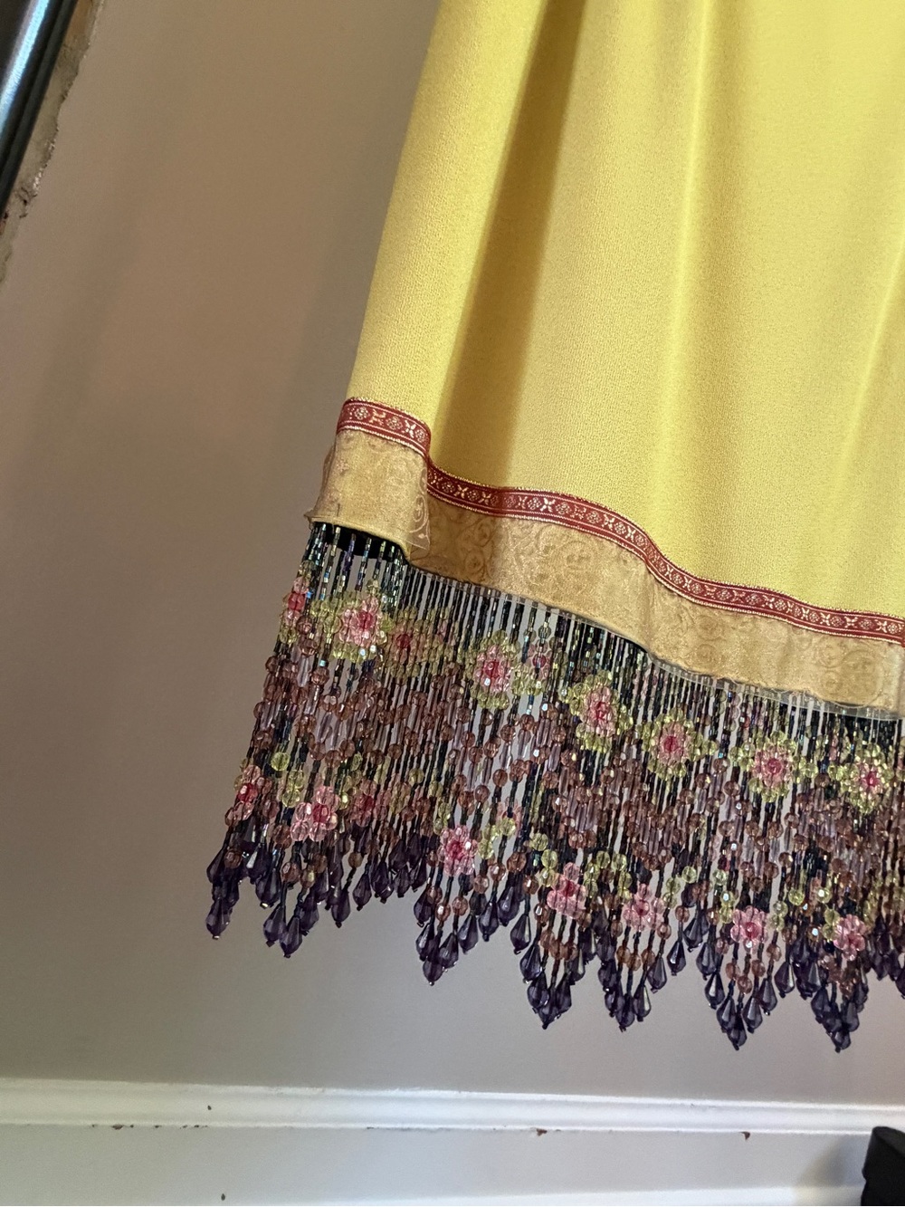 ABS Evening Allen Schwartz Chartreuse Beaded Hem Vintage Cocktail Pinup Dress - Picture 5 of 10